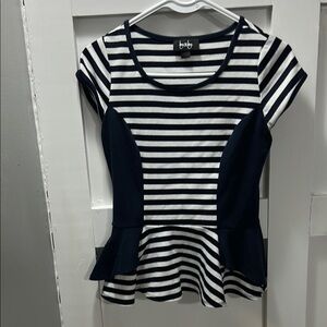 By & By Women's Navy Striped Top Peplum